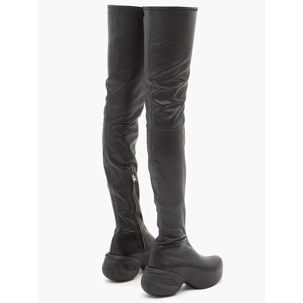 GIVENCHY G-Clog Lambskin Black Leather Over-the-knee Vouge Runway Boots Size 39
